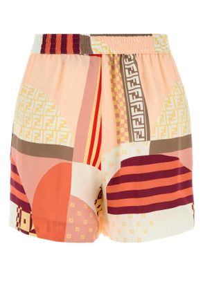 Fendi Womens Printed Crepe Shorts Bahamas-25 Exterior: Silk