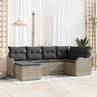 vidaXL Vidaxl - Conjunto De Sof&aacute; De Jard&iacute;n Con Coj&iacute;n 6 Pcs Gris Claro Polirat&aacute;n