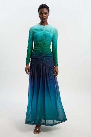 Karen Millen Womens Long Sleeve Ombre Mesh Maxi Dress - Green - Size X-Small