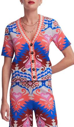 Boden Short Sleeve Jacquard Cardigan in Aztec at Nordstrom, Size X-Large