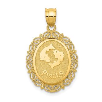 Diamond2Deal 14k Yellow Gold Solid Satin Polished Pisces Zodiac Oval Pendant