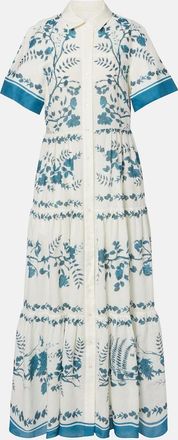 Erdem Floral cotton and linen tiered shirt dress