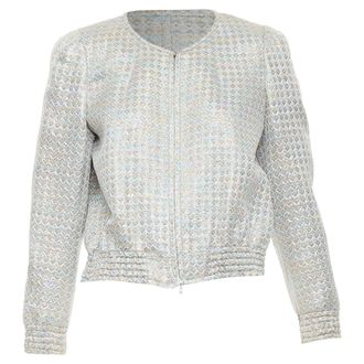 Dries Van Noten 2017 silver multicolor geometric jacquard crop jacket FR40 L