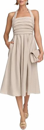 DKNY Pleated Halter Sundress In Natural