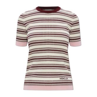 Moncler Round-neck Knitwear, female, Multicolor, Size: M Striped Cotton Short-Sleeve Polo