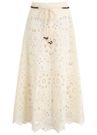 Zimmermann Rhiannon Embroidered Cotton Midi Skirt - Ivory - 1 (UK 10 / S)