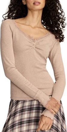 Lucky Brand Lace Trim Henley Top in Ginger Snap at Nordstrom, Size Xx-Large