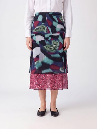 Dries Van Noten Gonna midi svasata in misto seta con fantasia astratta