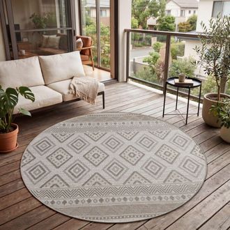 Paco Home Paco Home - Alfombra Exterior Interior Balc&oacute;n Terraza Cocina Motivo Boho &Eacute;tnico Moderno &Oslash; 160 Cm Redon, Beige 2