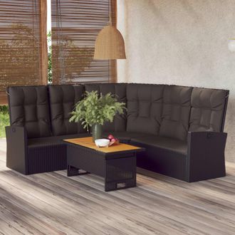 vidaXL Vidaxl - Sof&aacute; Esquinero Reclinable Con Cojines Rat&aacute;n Sint&eacute;tico Negro