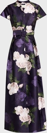 Sachin & Babi Marta Pleated Floral-Print Shirt Gown