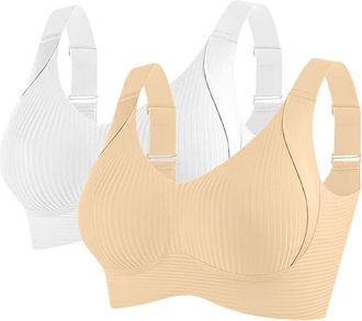 Generic 2/3 Pack Bras for Women Non Wired Seamless Wireless Push Up Bra Comfort Ribbed Plunge Bras Soft Support Full Coverage Everyday Bralettes with Adjustab