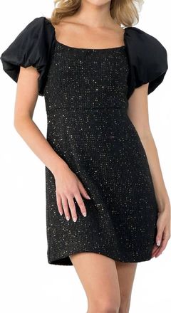 THML Clothing Tweed Dress In Black/gold Sequins