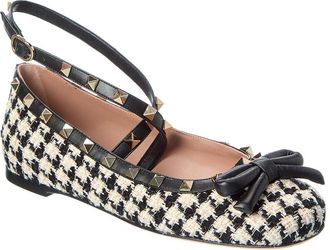 Valentino Rockstud Tweed & Leather Flat