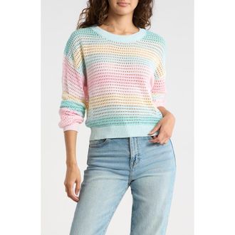 Madden Girl Stripe Open Stitch Sweater in Mint Multi Combo at Nordstrom Rack, Size X-Large