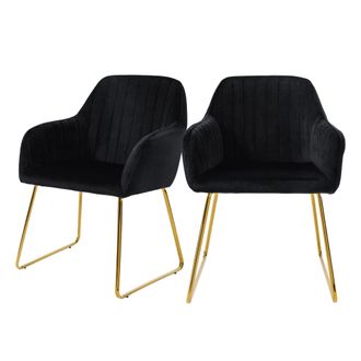 ML Design Ml-design - Juego De 2x Sillas De Comedor Negras Asiento Ergon&oacute;mico Acolchado Tapizado De Terciopelo, Patas De Metal Dorado Sill&oacute;n De Dise&ntilde;o Moderno P