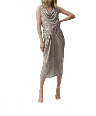 Joseph Ribkoff Elegant Ruched Bodycon Skirt In Beige/gold