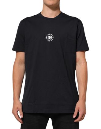 Dolce & Gabbana Black Logo Compass Cotton Crew Neck Mens T-shirt