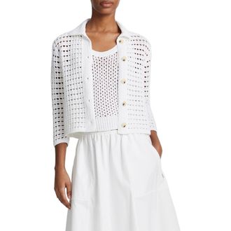 Vince Block Stitch Cotton Cardigan in Optic White at Nordstrom Rack, Size Xx-Small