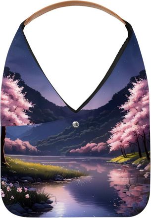 Generic Moonlight River Flowers Reusable Lightweight Grocery Bags - Foldable Into Compact Pouch, Washable & Sturdy, Multipurpose for Shopping and Travel