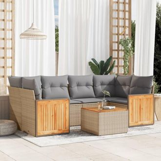 vidaXL Vidaxl - Set Sof&aacute;s De Jard&iacute;n 7 Piezas Y Cojines Rat&aacute;n Sint&eacute;tico Beige