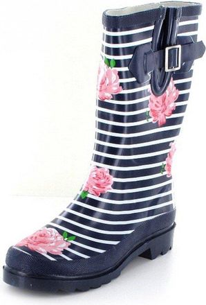 Beck Womens Stripes Wellington Rain Boots, Dark Blue, 3 UK