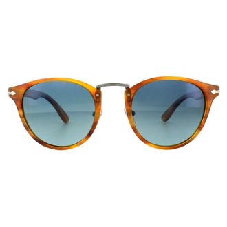 Persol Round Striped Brown Blue Polarized Sunglasses