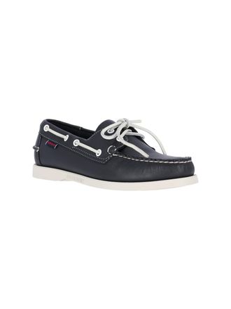 Sebago Mens Flat Shoes Blue Leather
