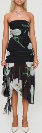 Princess Polly Nektaria Floral Mesh Strapless Dress in Black Multi at Nordstrom Rack, Size 4