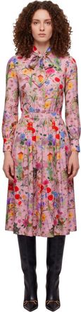 Gucci Pink Floral Shirt Collar Midi Dress