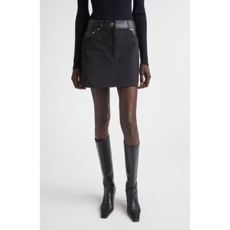 Stand Studio Beatrice Leather Trim Miniskirt in Black at Nordstrom, Size 10 Us