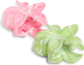BP. 2-Pack Assorted Marbled Plumeria Claw Hair Clips in Pink- Green at Nordstrom