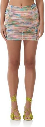 AFRM Martina Ruched Mesh Miniskirt in Fog Field at Nordstrom Rack, Size X-Large