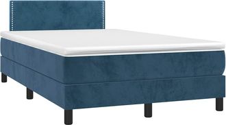 vidaXL Vidaxl - Cama Box Spring Colch&oacute;n Y Led Terciopelo Azul Oscuro 120x190 Cm
