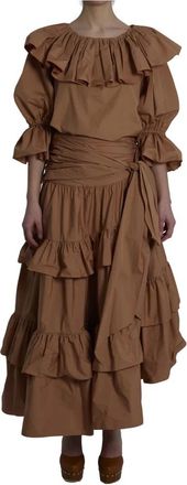 Chlo&eacute; Geplooide Blouse - Dames - Avondkleed - Bruin - XS - Katoen - Kleedjes