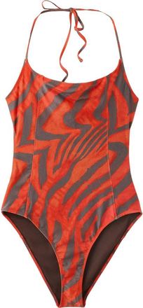 Mango Animal Print Halter One-Piece Swimsuit in Orange at Nordstrom, Size Medium