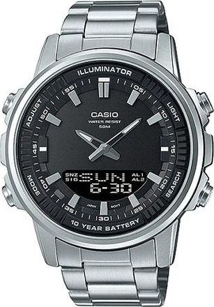 Casio Mens CASIO Dress Series Classic Minimalistic Black 47mm 50 waterproof Stainless Steel Strap Mens Silver Analog AMW-880D-1AV