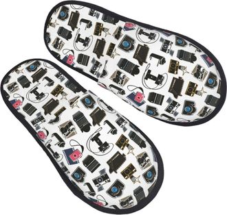 Generic Fluffy Slipper Cool Camera Print Soft Home Slippers Non-Slip Warm Womens Slippers Travel Hotels M