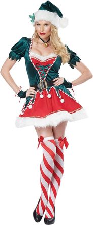 Generic Sexy Green Velvet Dress Womens Christmas Elf Costume Santas Helper Cosplay Costumes for Women Christmas Fancy Dress Outfit Set with Belt Gloves & Hat 