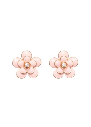 Self Portrait Delicate Floral Brass Earrings With Crystal Accents