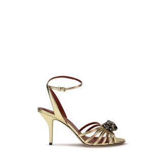 Valentino Garavani Gold Calf Leather Bos Taurus Stiletto Heel Womens Sandals