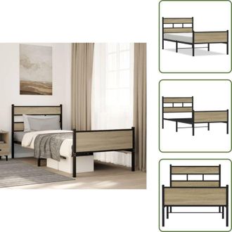 vidaXL The Living Store Giroletto senza Materasso Rovere Sonoma 100x190cm in Truciolato - Letto con struttura in metallo