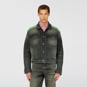 Diesel Trucker jacket with striped shoulder bands - Denim Jackets - Man - Grey