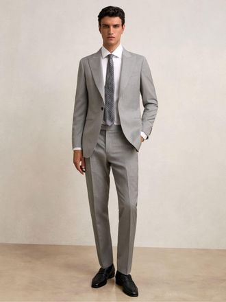 Reiss Mid Grey Wool Tailored-fit Suit Trousers, 30