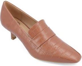 Journee Collection Celina Croc Embossed Loafer Pump - Wide Width Available in Brown at Nordstrom Rack, Size 6.5