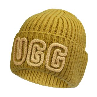 UGG Womens Chunky Crafted Rib Bean Beanie, Ochre Green, One Size
