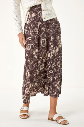 Roman Paisley Swirl Print Midi Skirt
