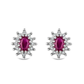 The Diamond Store Ruby 6 x 4mm And Diamond Cluster 925 Sterling Silver Earrings