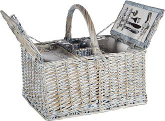 Beliani Cesta De P&iacute;cnic Mimbre 4 Personas Bolsa Nevera Copas De Vino Cuberter&iacute;a Gris Groseille