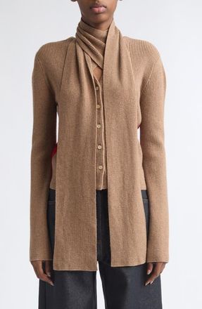 EENK Scarf Layered Wool Cardigan in Beige at Nordstrom, Size X-Small/small